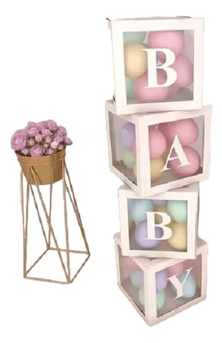Cajas Cubos Plásticos Para Globos Decoracion Baby Shower X 4