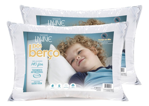 Kit 02 Travesseiros Pós Berço 60x40 Flexball 140f Algodão