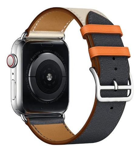 Pulseira Couro St Compativel Com Apple Watch 8 41mm Series 8 Cor Indigo / Craie / Orange