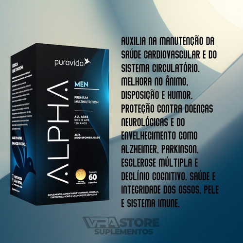 Suplemento multivitamínico en cápsulas Pura Vida Premium Alpha Men en 60 ml, 60 ml, 60 unidades