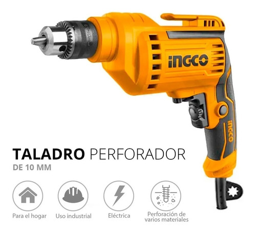 Taladro 3/8 In Profesional 500w Eléctrico Reversible Ingco Color Amarillo