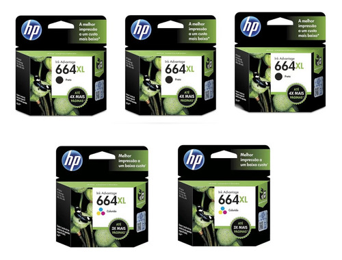 Cartucho Hp 664xl Lote 5un - 3 Preto 2 Color Vencido