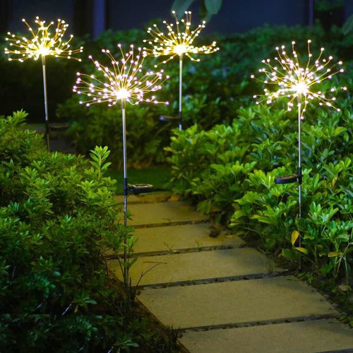 Estaca Luz Alambre Solar Para Jardin Fuego Artificial X 2uni