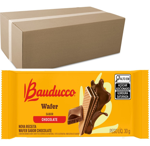 Biscoito Mini Wafer Chocolate Bauducco Kit 24 Unidades 30g