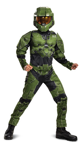 Halo Master Chief Infinate Muscle Boys Disfraz, Verde Y Negr
