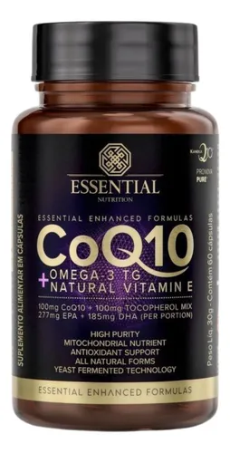 Coq10 + Ômega 3tg + Vitamina E 60 Caps - Essential Nutrition Sabo...