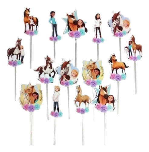 Pack X15 Toppers Para Cupcakes Muffins Caballo Spirit 
