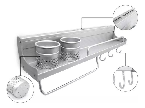 Repisa Aluminio Organizador  De Cocina Barral Ganchos 5 En 1