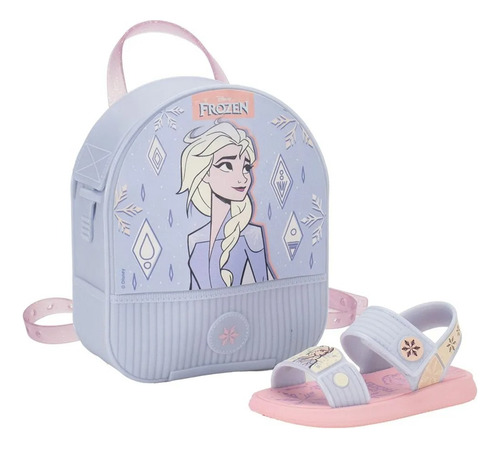 Sandália Infantil Menina Com Mochila Frozen Rosa Azul Gliter