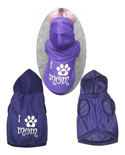 Jersey Con Capucha Mascota Perro I Love Mom Morado