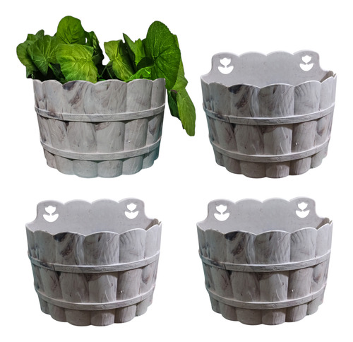 Maceta Pared Colgante Plastico Diseño Madera Jardin 4 Piezas