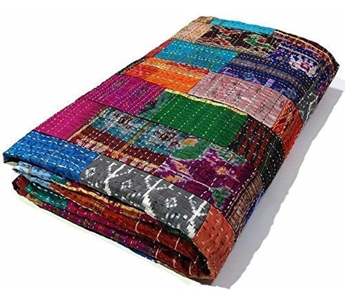 ~? Sophia-art Indian Silk Sari Kantha Bedcolcha Bed Cover Et