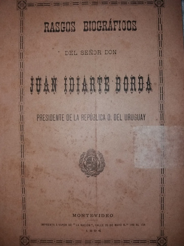 Folleto Rasgos Biograficos Juan Idiarte Borda 1894