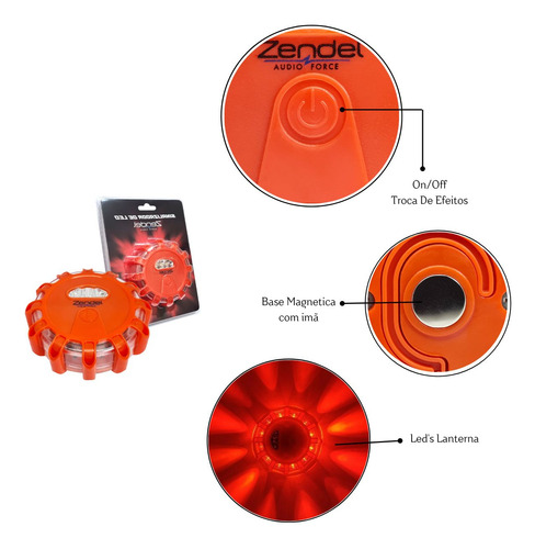 Sinalizador De Led A Pilha 9 Efeitos Vermelho Com Imã Zd-sl