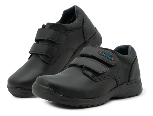 Zapato Escolar Yuyin Para Niño Piel Con Ajuste Velcro Negro