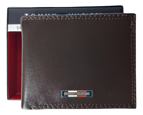 Billetera Tommy Hilfiger Marrón Con Rfid Color Marrón oscuro Diseño de la tela Liso