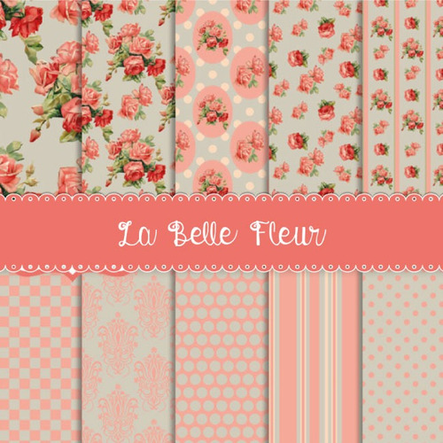 Pack 10 Fondos Digitales Flores Rosas Shabby Chic Rosa Rojo