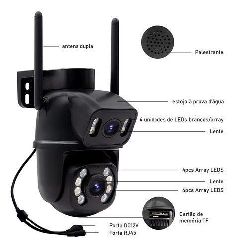 Kit 2 Camera Segurança A28 Icsee Prova D'agua Lente Dupla Cor Preto