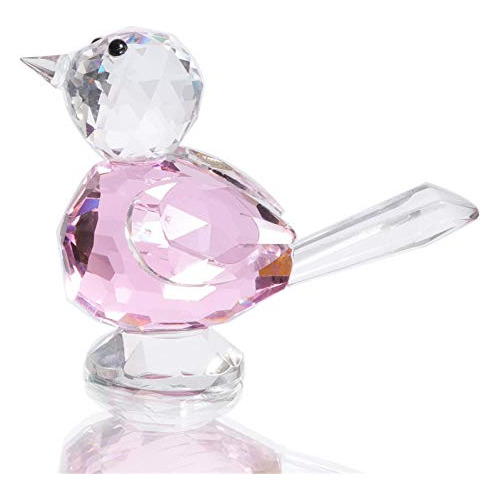 Figurilla Coleccionable De Pájaros De Cristal Rosa Dec...