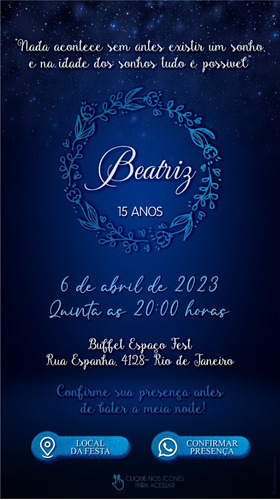 Convite Digital 15 Anos Glitter Azul Aniversário Interativo2