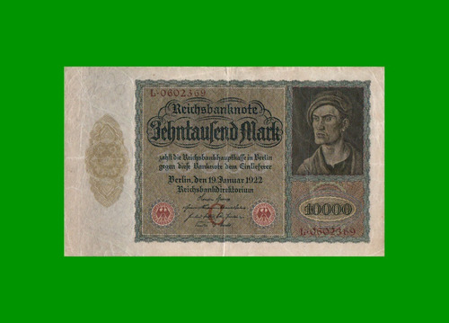 Billete Alemania 10.000 Marcos Pick 70, Año 1922 Estado M B-