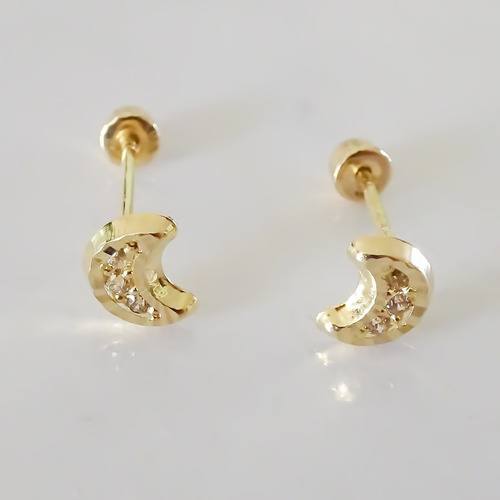 Amor Eterno - Broqueles Luna Mini Diamantes / Aretes Oro 10k