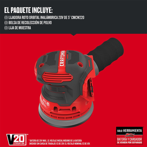 Lijadora Orbital Para Madera Inalámbrica 20v Craftsman Rojo/negro 50