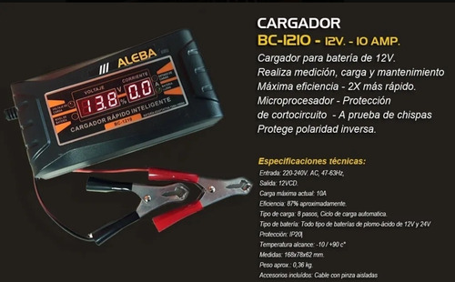 Imagen 2 de 3 de Cargador Batería Inteligente 12v 10 Amp Aleba Bs 1210