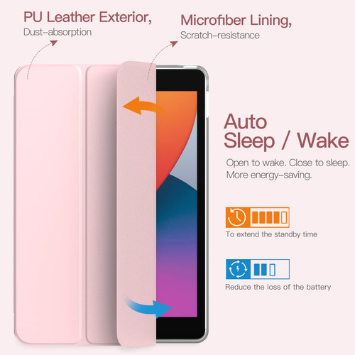 Funda Para iPad 10.2 iPad 9ª Gen Delgada Plegable Rosa