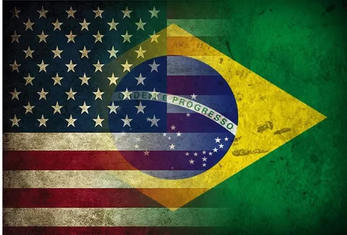 Bandeira Estados Unidos E Brasil Envelhecida 100x145cm