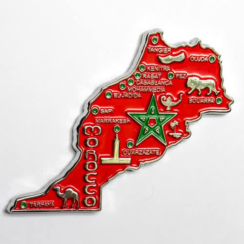 Imã Marrocos Com Mapa, Bandeira, Cidades - Imã De Geladeira