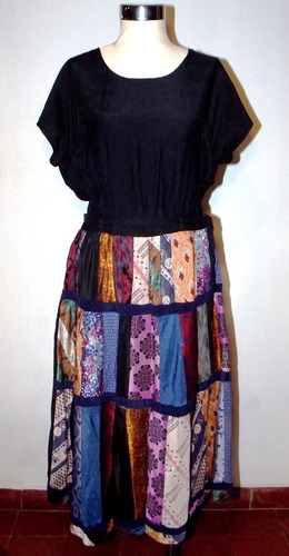 Hermoso Vestido Vintage Falda Patchwork Talle L Envío Gratis