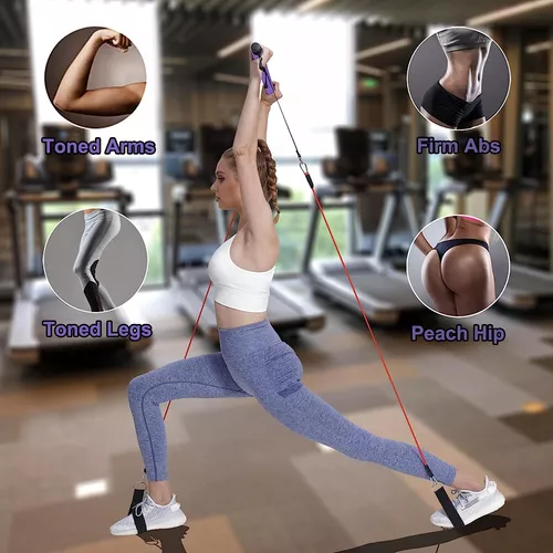 Kit de ejercicios de barra de pilates portátil, apilable, 3 pares de bandas  de resistencia (15, 20, 30 libras), equipo de gimnasio en casa para