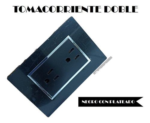 Tomacorriente Doble Color Negro Con Bordes Platado