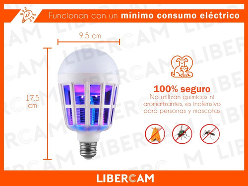 Imagen 4 de 10 de Lampara Led 12w Mata Moscas Mosquitos Insectos E27 Unica