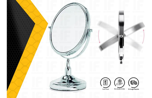 Espelho De Mesa Maquiagem Dupla Face Aumenta 2 X Gira 360 Gr