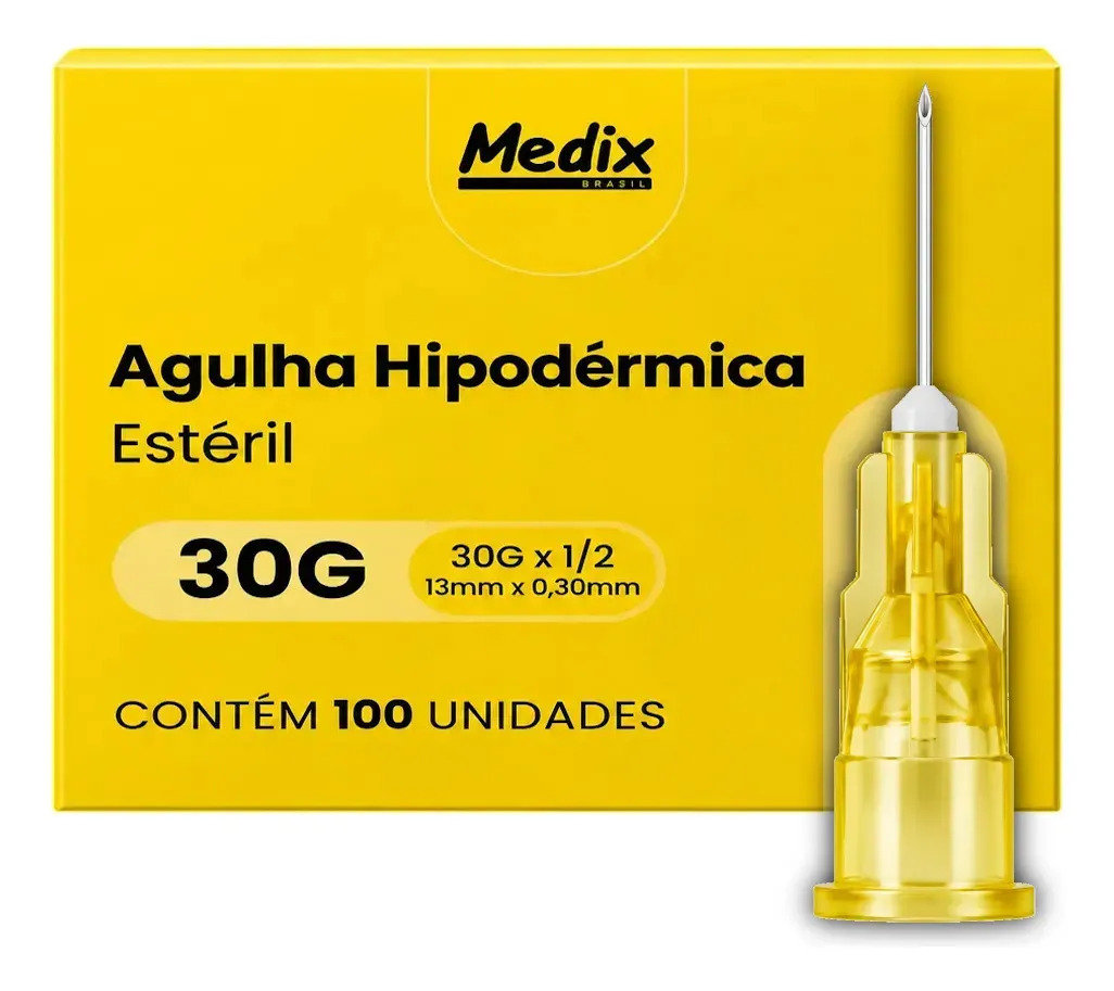 Agulha HiPodérmica Descartável 13x0,30mm Amarela Caixa C/ 100 Unidades Medix