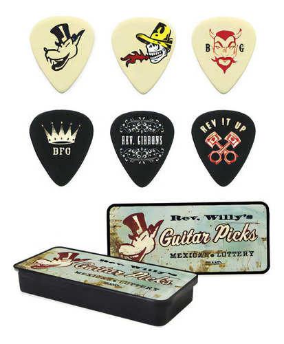 Caixa 6 Palhetas Dunlop Reverend Willy Insp. Billy Gibbons