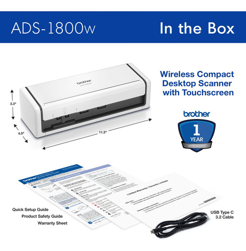 Escáner Brother Ads-1800w De Escritorio Compacto Inalámbrico