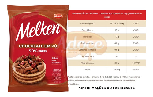 Chocolate Em Pó 50% Cacau Harald Melken 1kg
