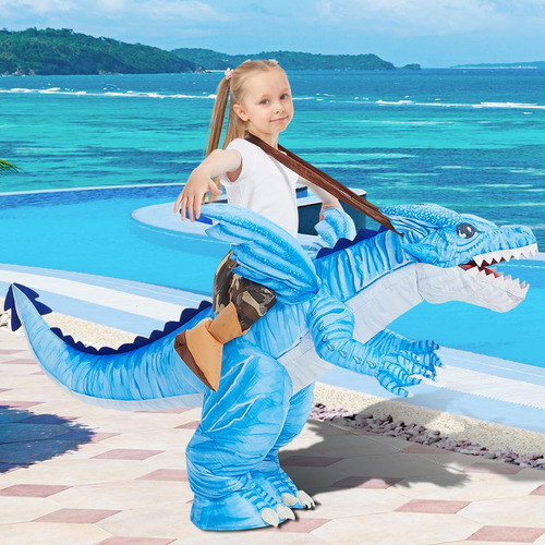 Disfraz Dinosaurio Inflable Fiesta Azul Para Niños Niñas