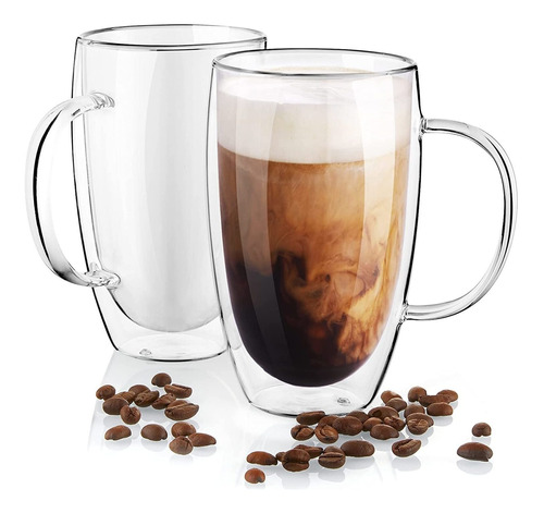 Double Wall Glass Coffee Mugs Set Of 2, 16 Oz Insulated C...