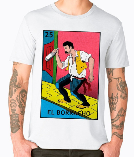 Camisas Cuello Redondo Blancas Loteria El Borracho