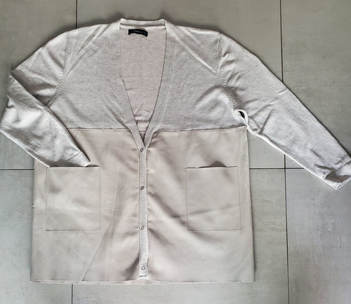 Zara Saco/cardigan De Punto Y Eco Cuero Xl