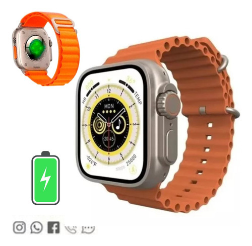 Relógio Smartwatch Masculino Feminino X8+ Ultra Nfc 8 Cor da caixa Prata Cor da pulseira Laranja