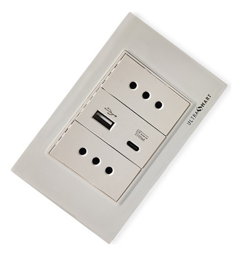 Cargador Usb Muro + 2 Enchufes 10a 250v, Linea Crystal