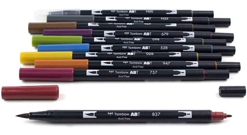 Marcador Pincel Tombow Dual Brush 10 Cores Suaves Cor Tons Suaves
