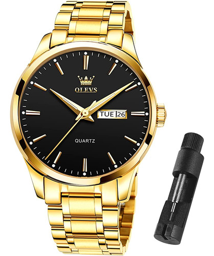 Olevs Relojes De Oro Para Hombres Relojes De Cara Negra Para