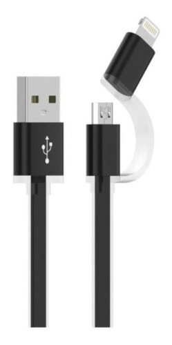 Cabo Celular 2 Em 1 - Micro Usb V8 + Lightning iPhone Cb-31 Cor Preto