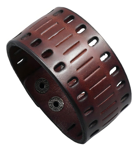 Pulsera Muñequera De Piel Hoyitos Punk Rock Ajustable Color Café Diámetro 8 Cm Largo 23.2 Cm